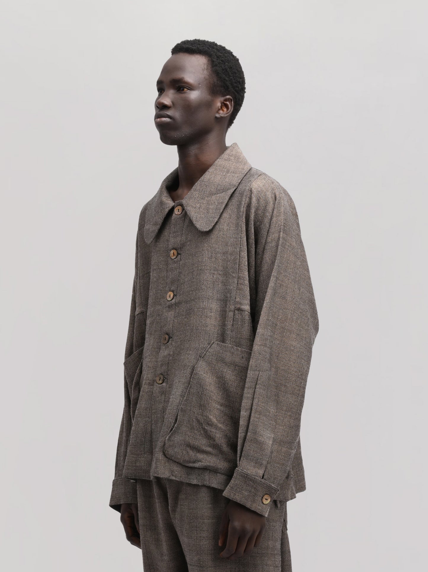 Farmer Jacket – Handwoven Wool – Earthy Brown