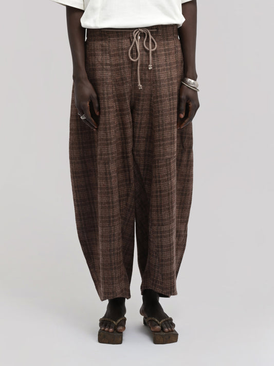 Fisherman Pant – Handwoven & Hand-Felted Sheep Wool – Brown Red Checks
