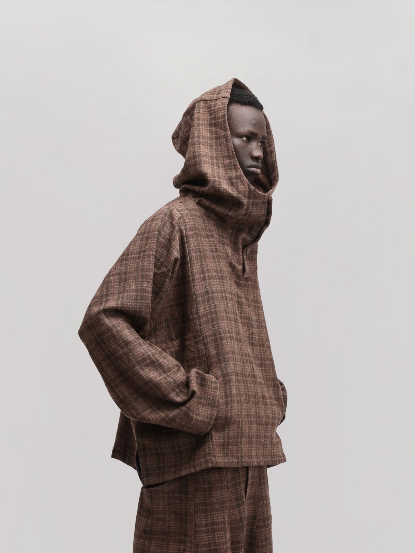 Fisherman Hoodie – Handwoven Sheep Wool – Brown