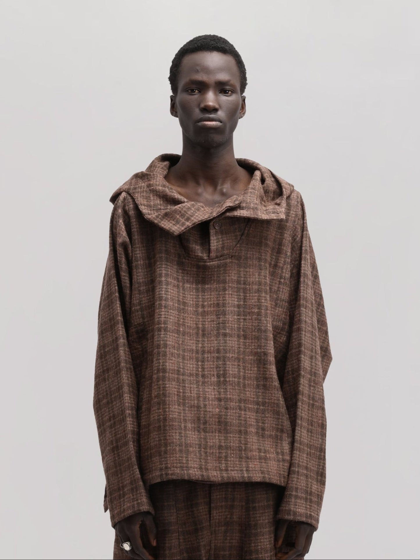 Fisherman Hoodie – Handwoven Sheep Wool – Brown