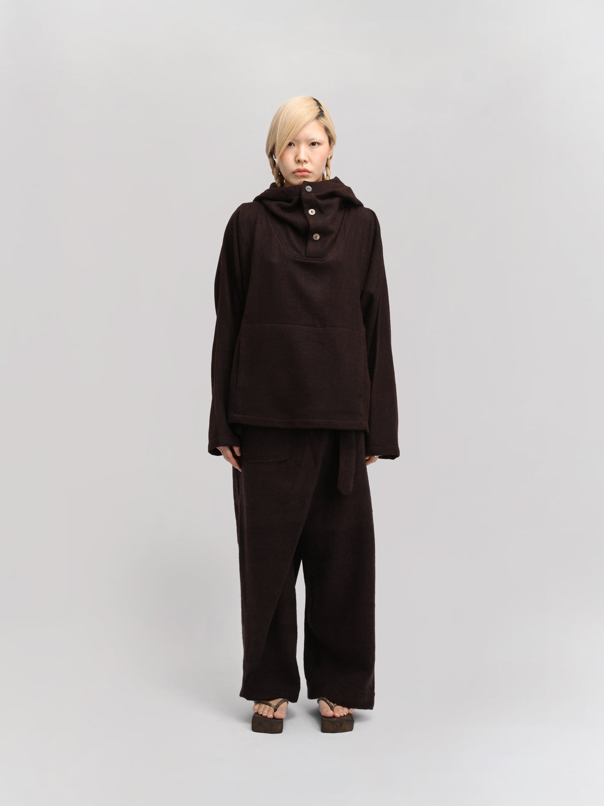 Fisherman Hoodie – Handwoven Wool – Chocolate Brown