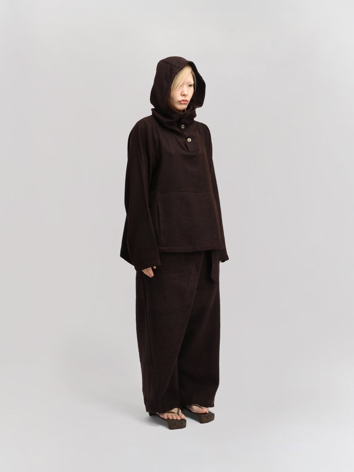 Fisherman Hoodie – Handwoven Wool – Chocolate Brown