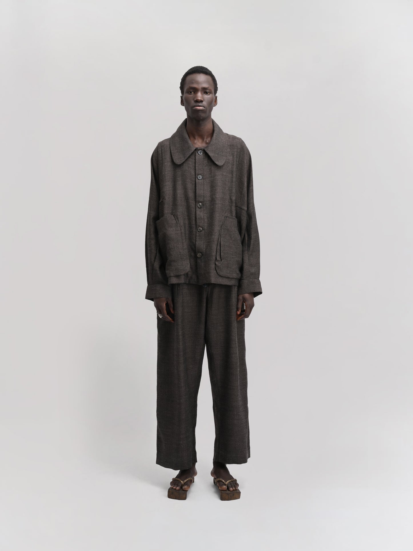Farmer Jacket – Handwoven Wool – Charcoal Brown