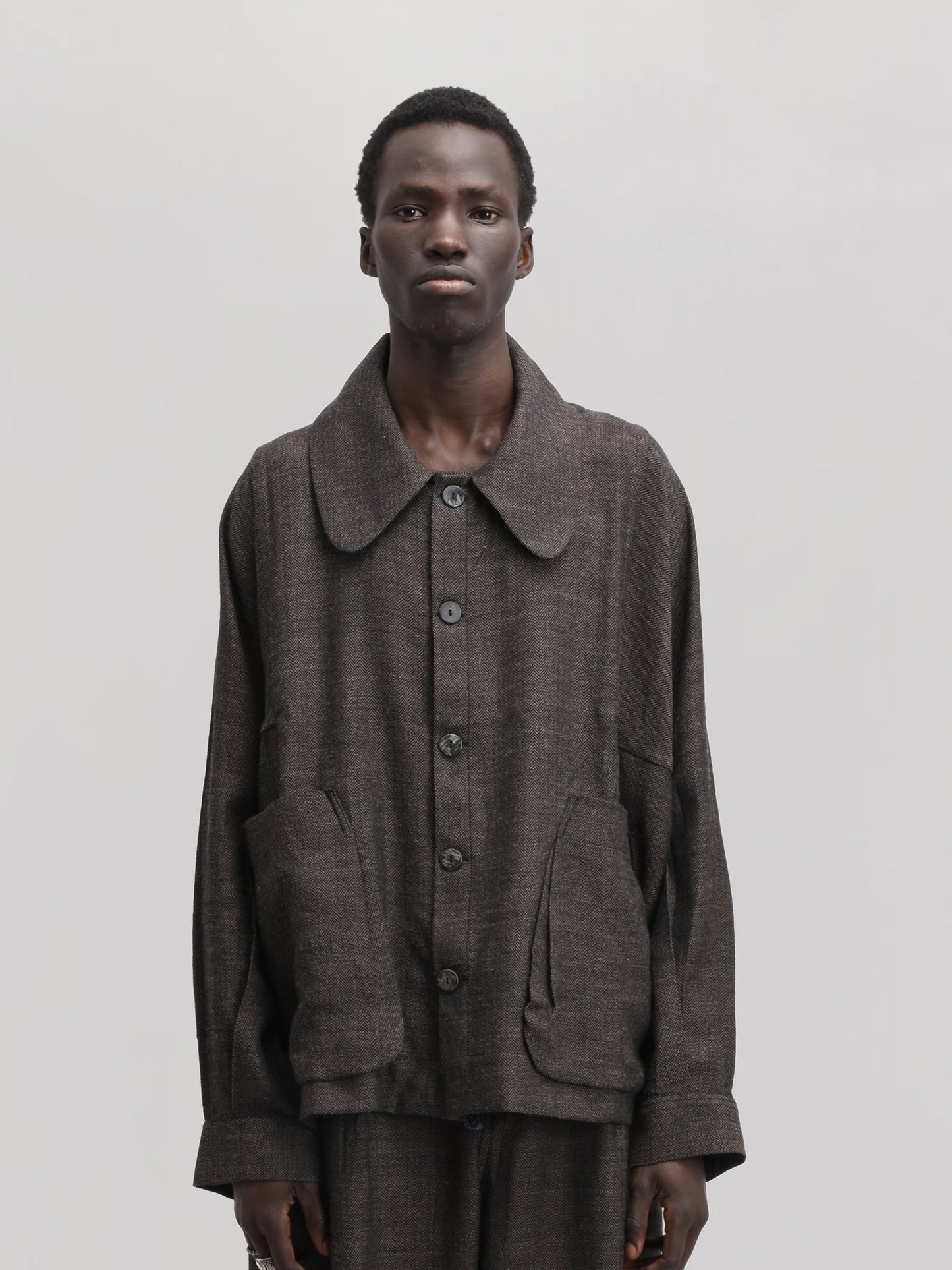 Farmer Jacket – Handwoven Wool – Charcoal Brown