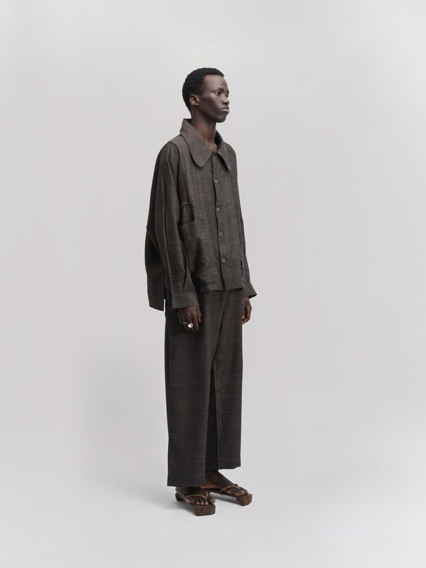 Farmer Jacket – Handwoven Wool – Charcoal Brown