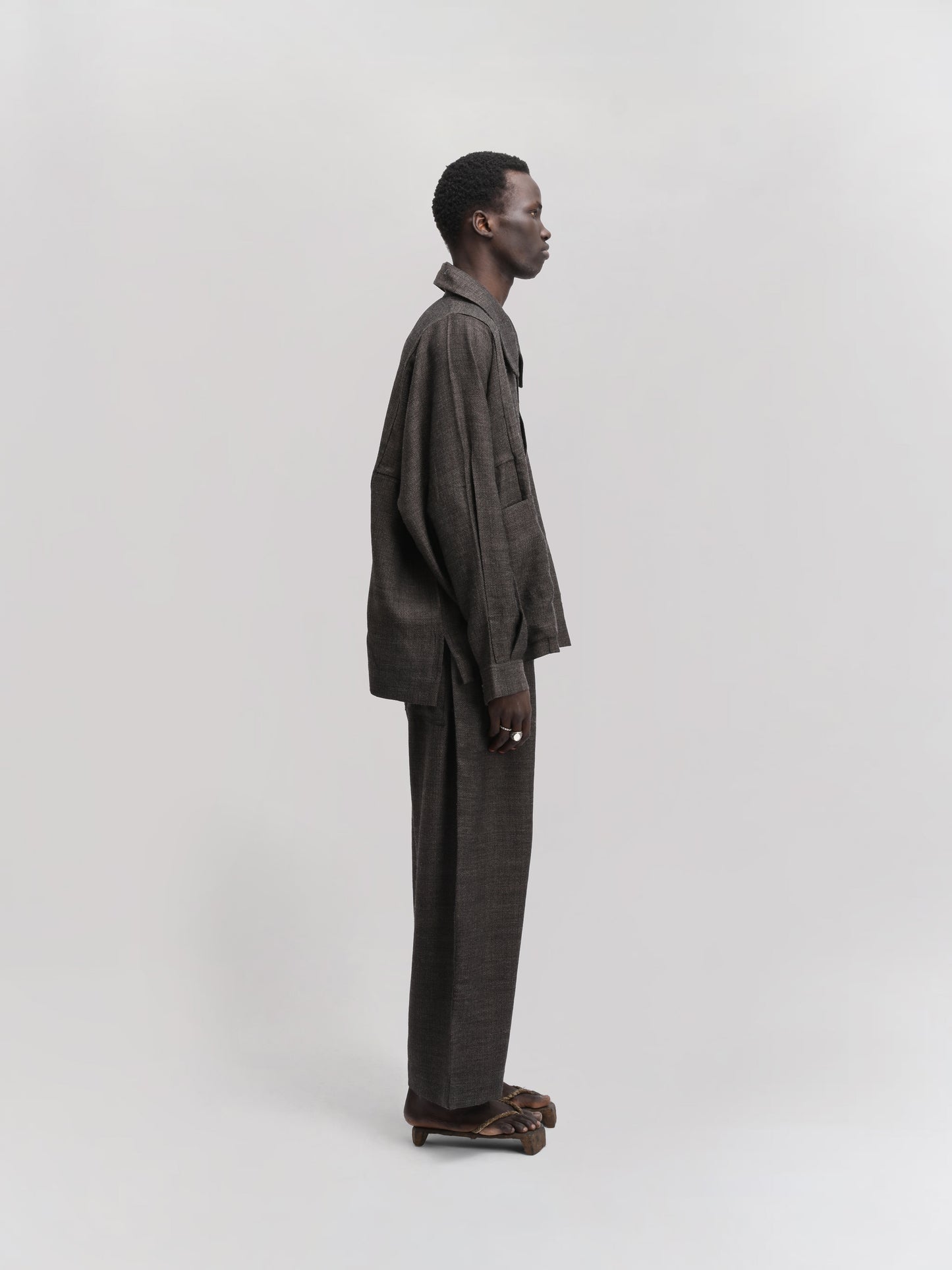 Farmer Jacket – Handwoven Wool – Charcoal Brown