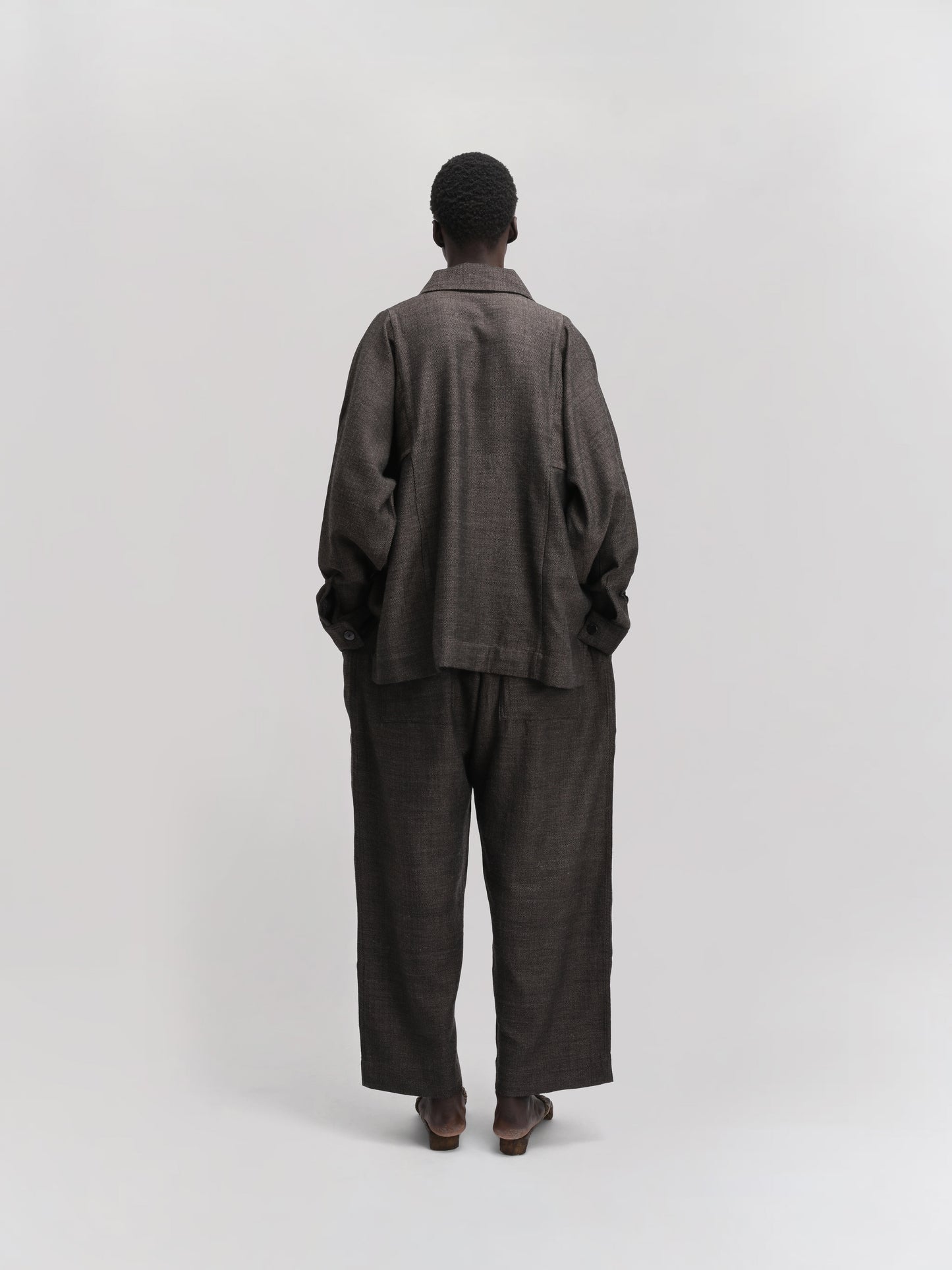 Farmer Jacket – Handwoven Wool – Charcoal Brown