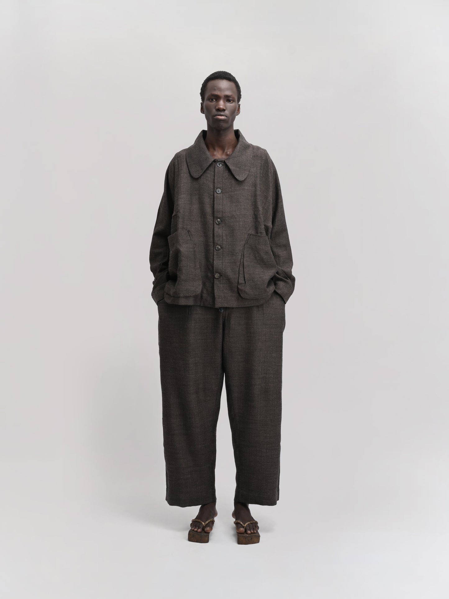 Farmer Jacket – Handwoven Wool – Charcoal Brown