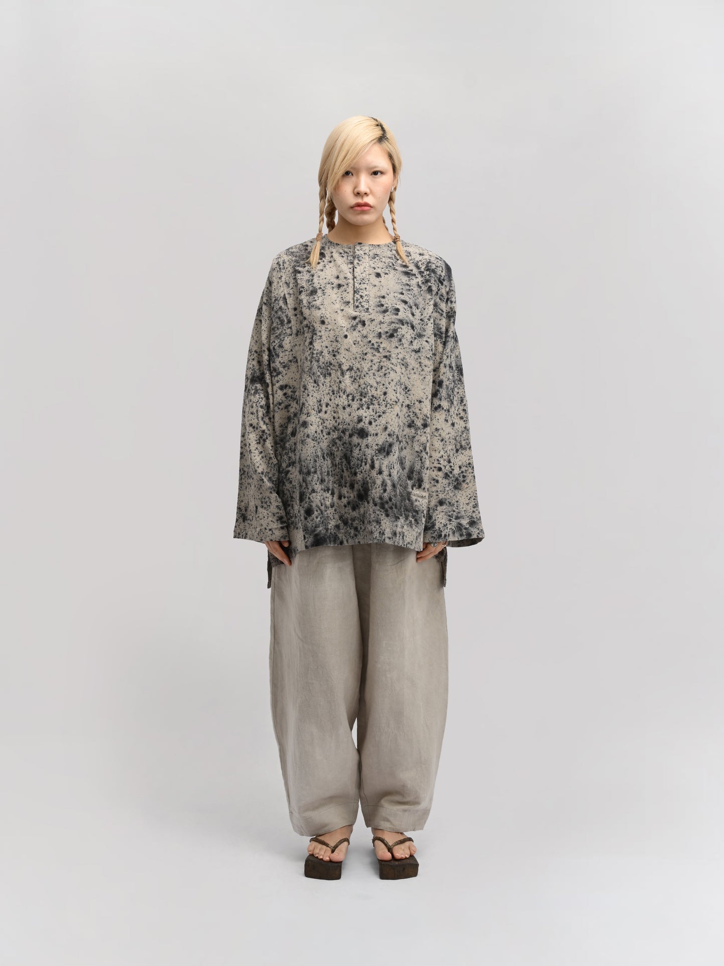 Fisherman Shirt – Linen Cotton Blend – Dyed Black & Grey