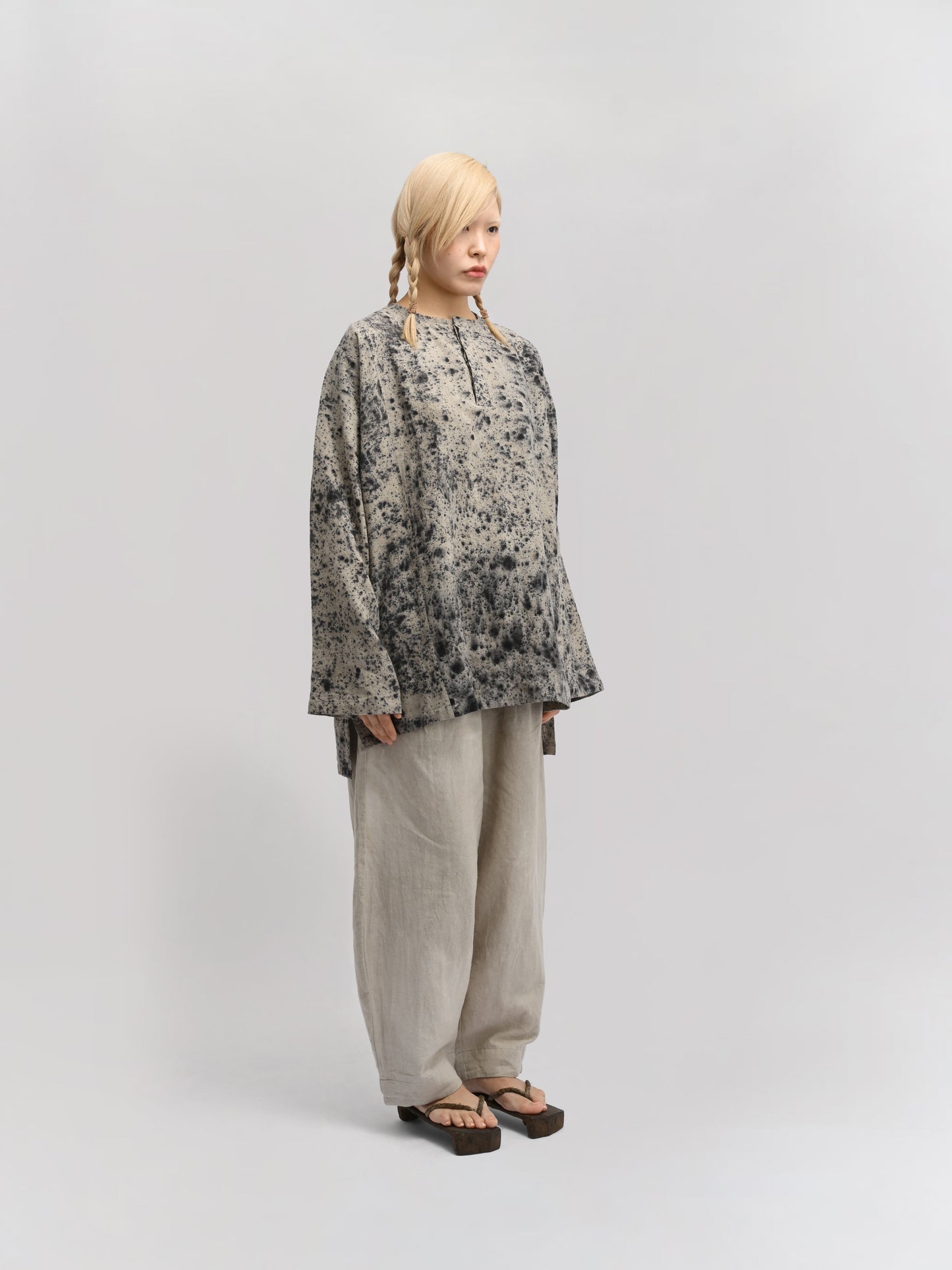 Fisherman Shirt – Linen Cotton Blend – Dyed Black & Grey