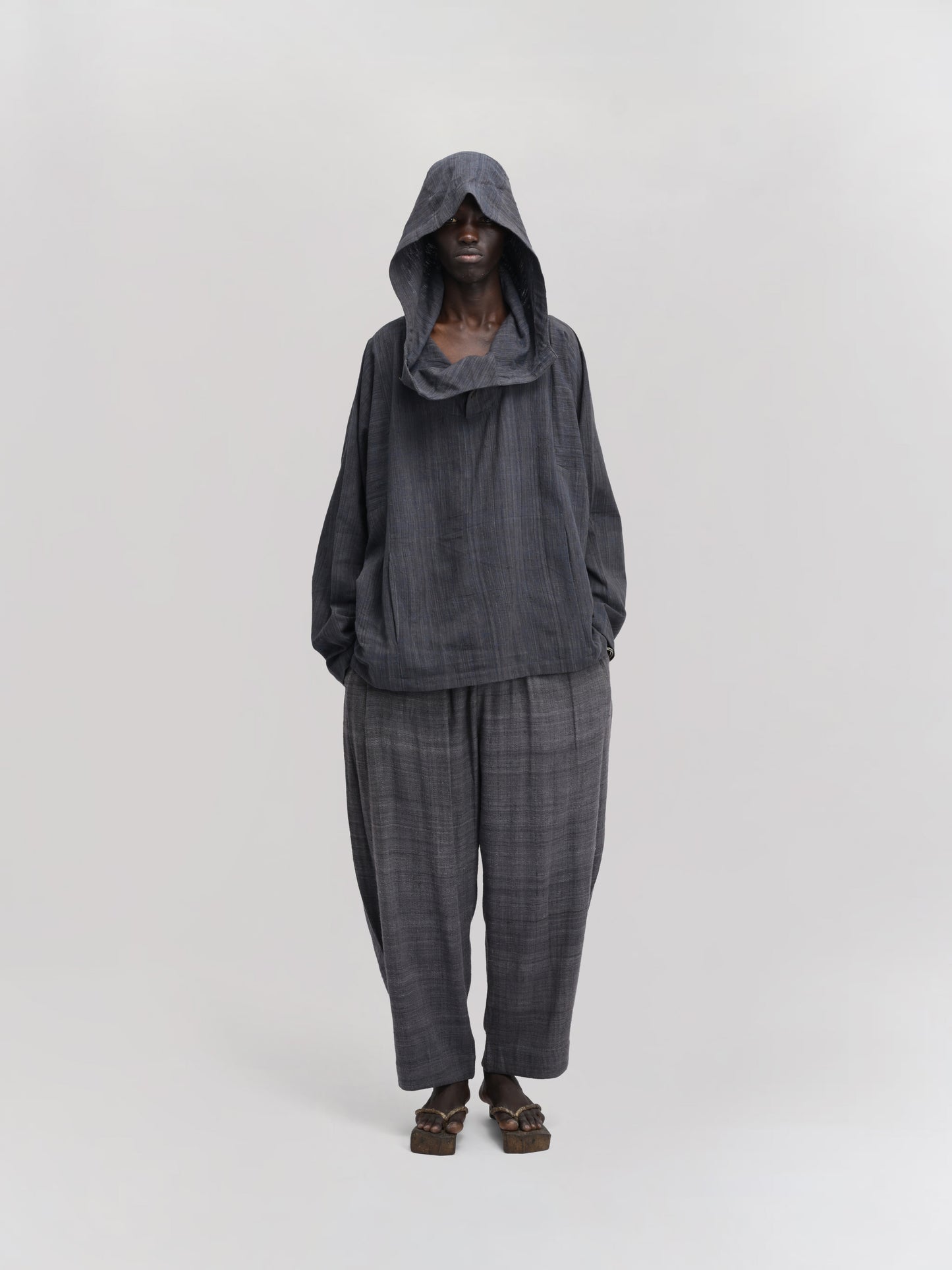 Fisherman Hoodie – Handwoven Cotton – Black & Blue