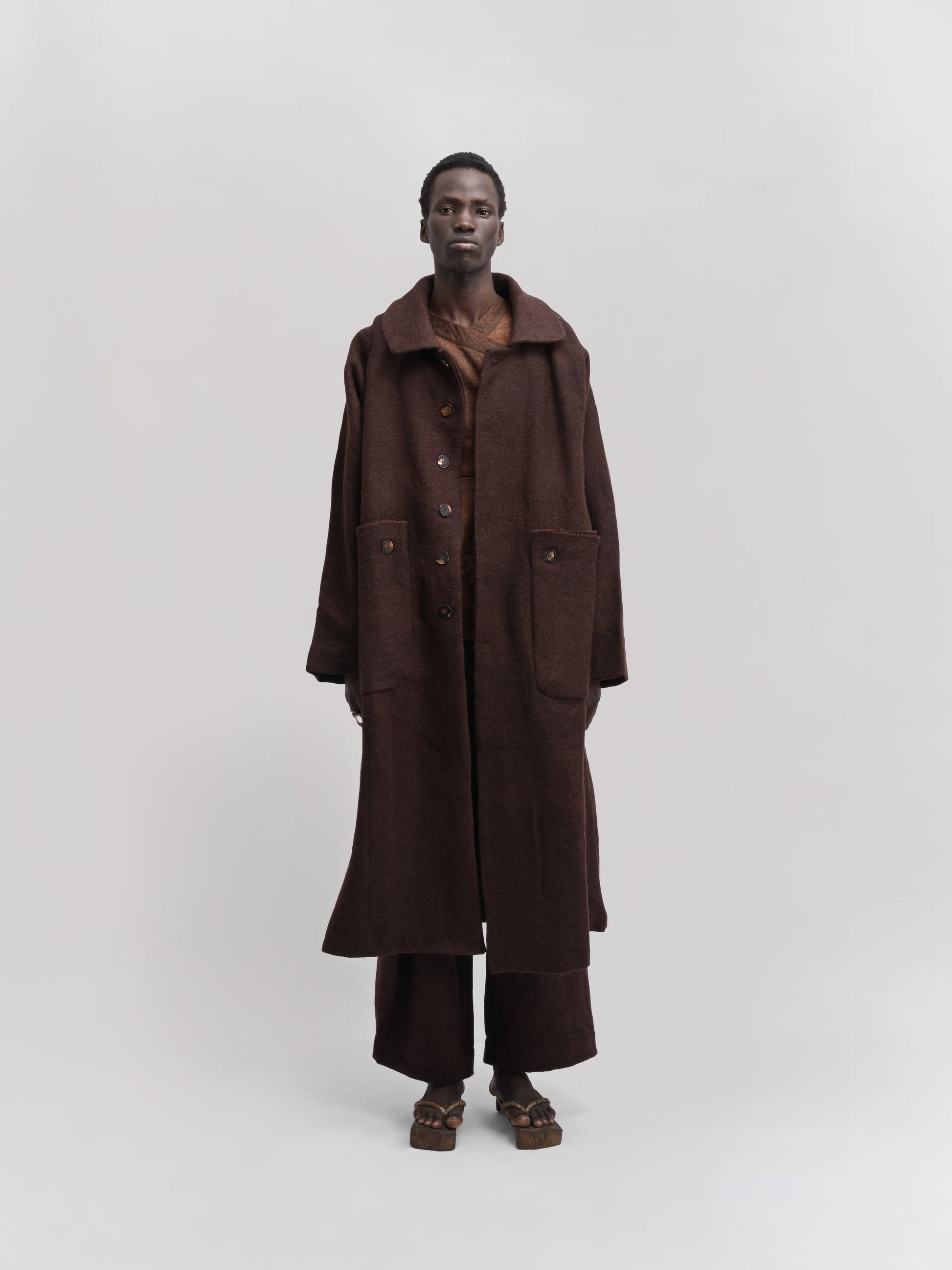 Farmer Coat – Handwoven Yak Wool – Rich Brown