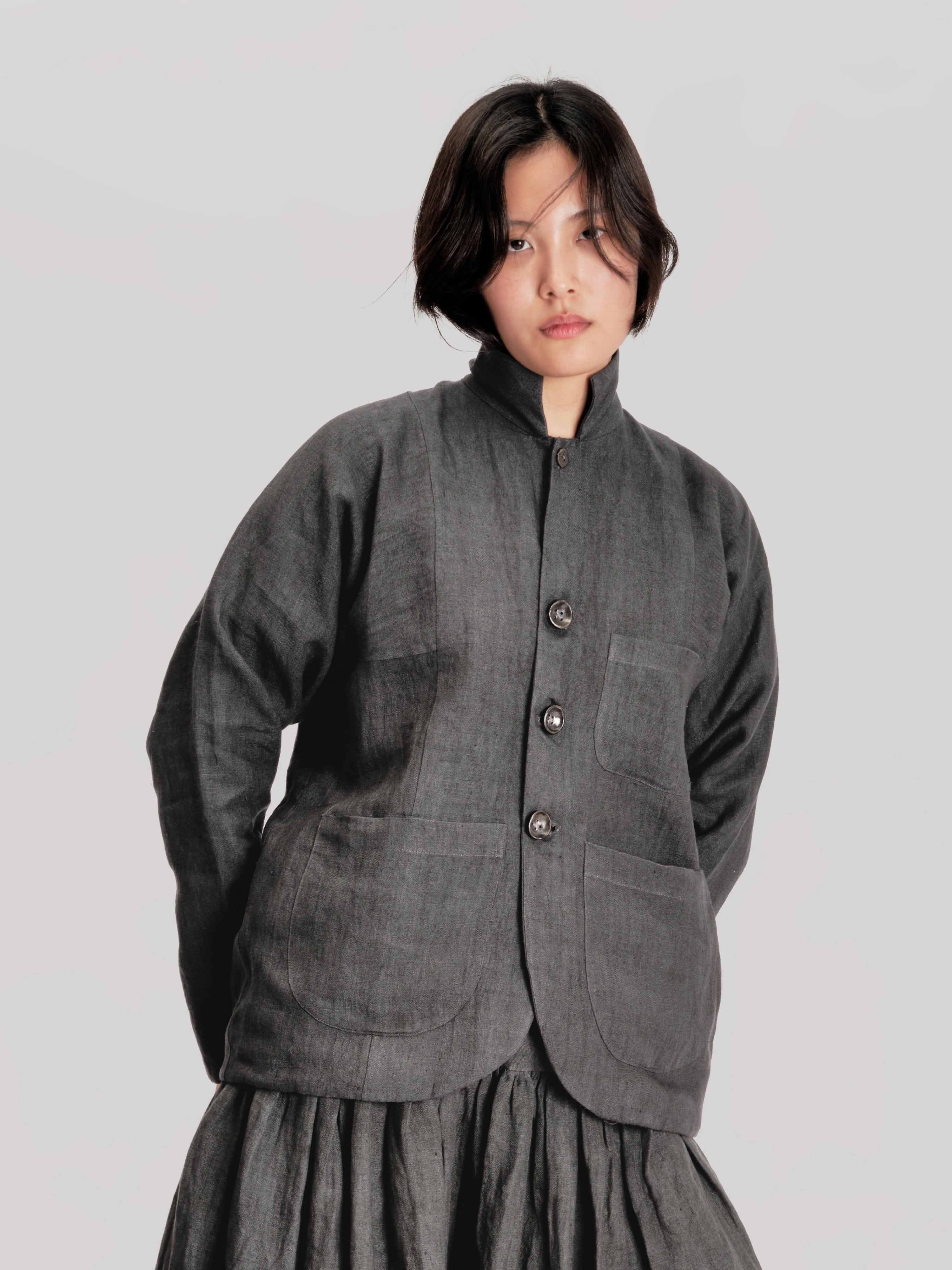 Fisherman Jacket – Japanese Stonewashed Linen – Black – Gathering