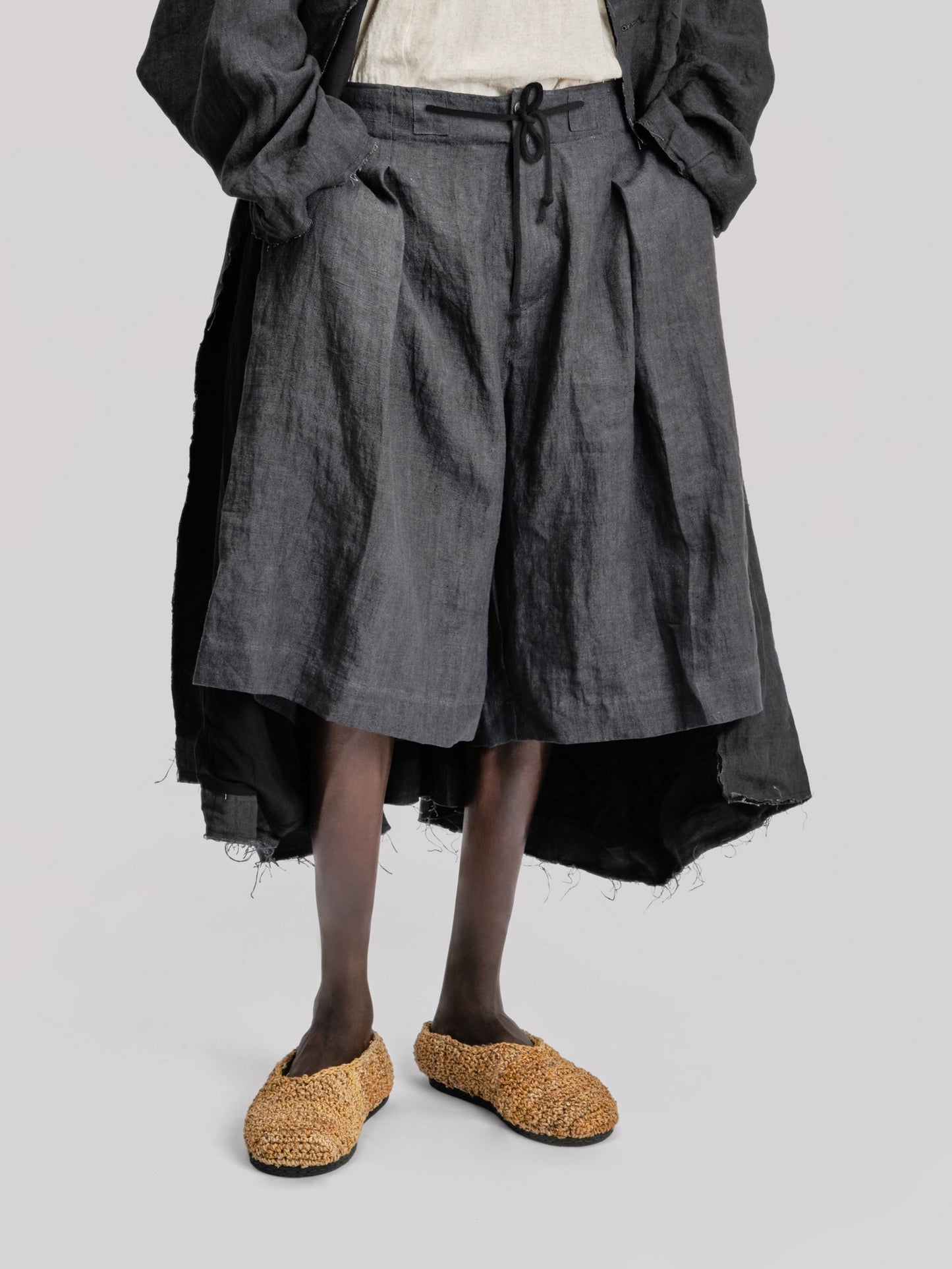 Farmer Shorts - Japanese Stonewashed Linen - Black