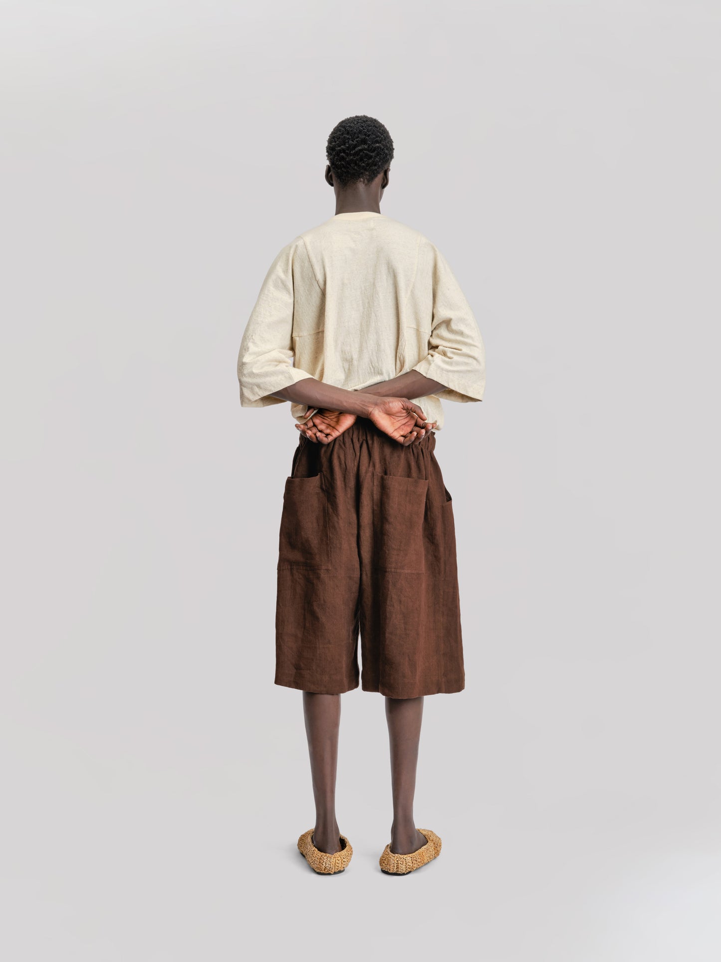 Farmer Shorts - Japanese Stonewashed Linen - Brown