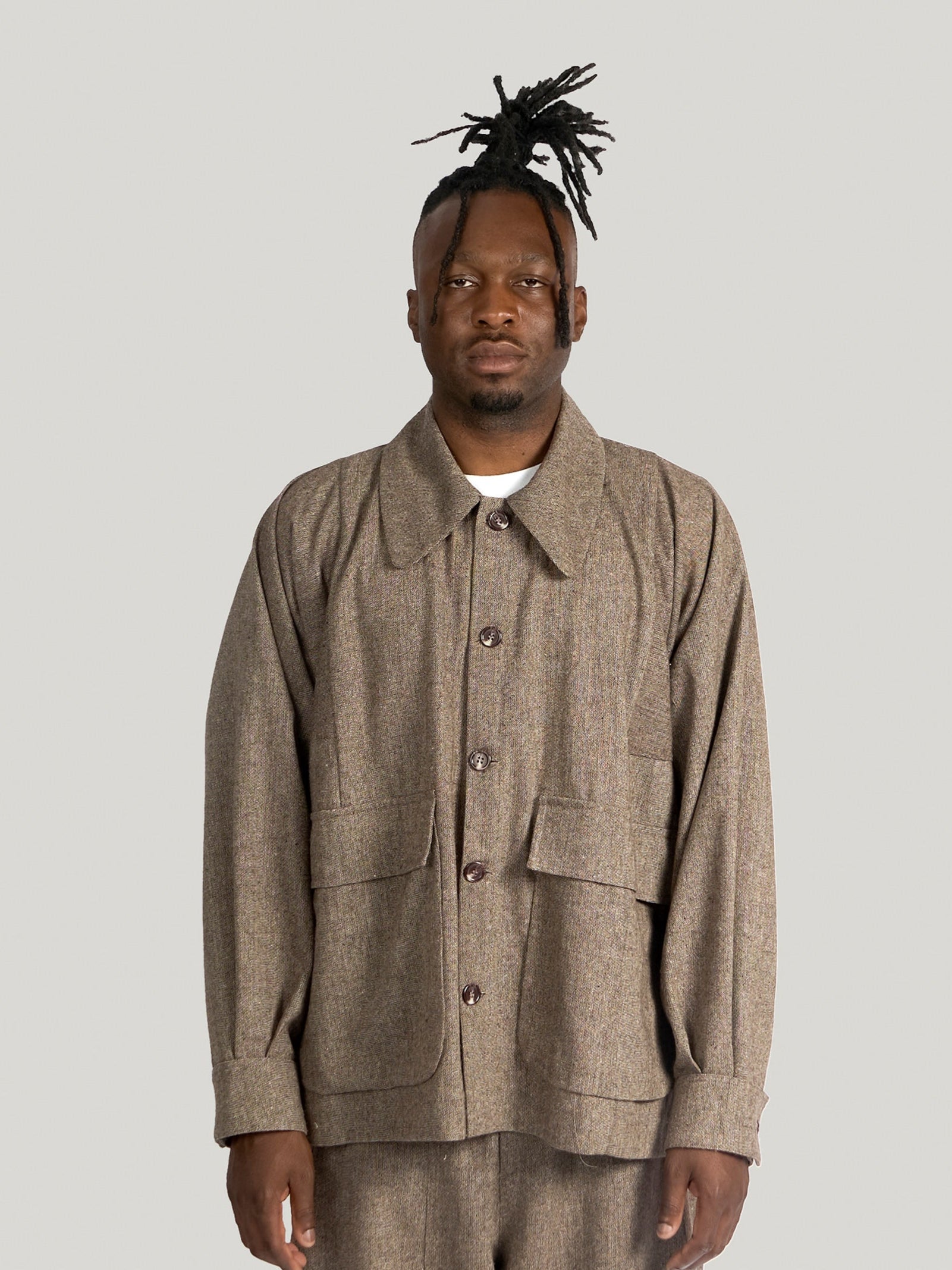 Farmer Jacket – Antique Herringbone Wool – Grey Earthy