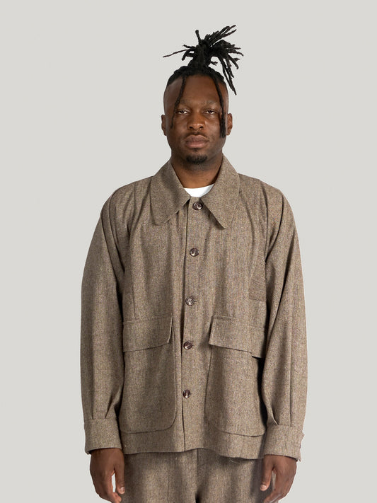 Farmer Jacket – Antique Herringbone Wool – Grey Earthy