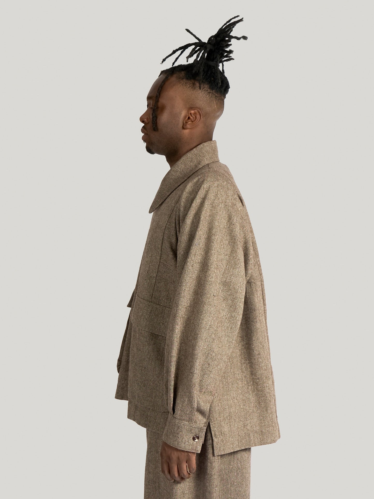 Farmer Jacket – Antique Herringbone Wool – Grey Earthy