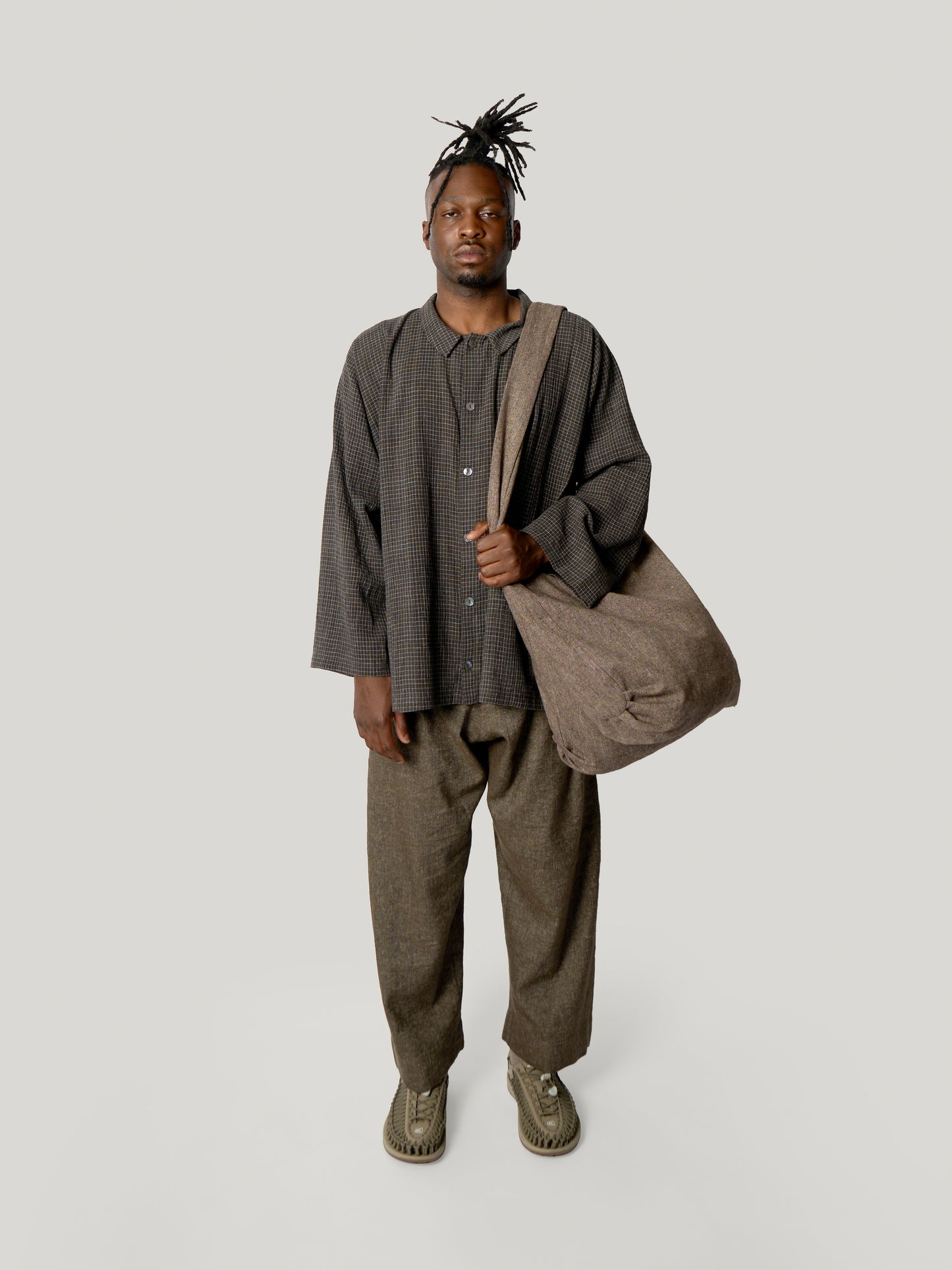 Double Tote Bag – Antique Herringbone Wool – Brownish Taupe