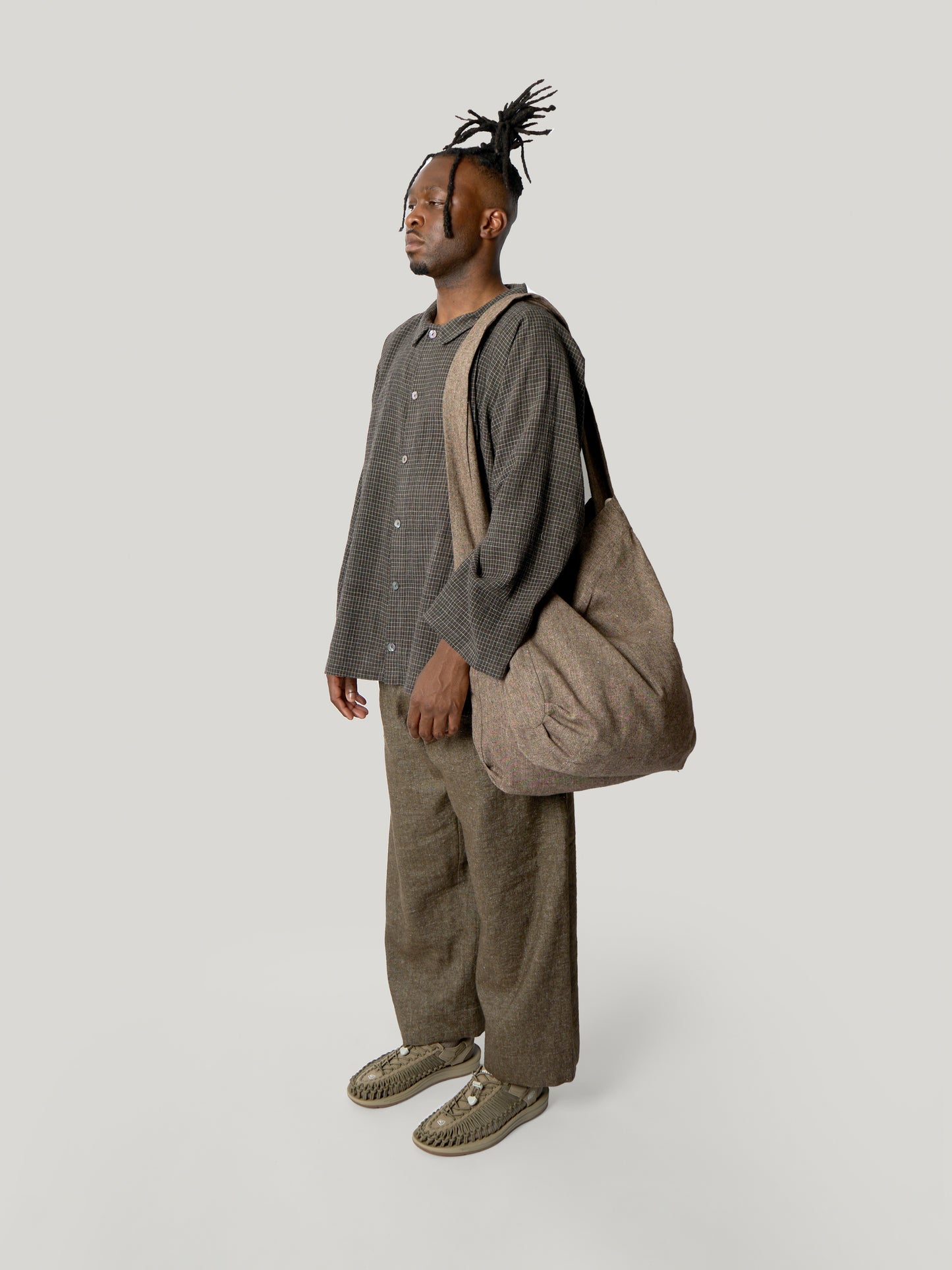 Double Tote Bag – Antique Herringbone Wool – Brownish Taupe