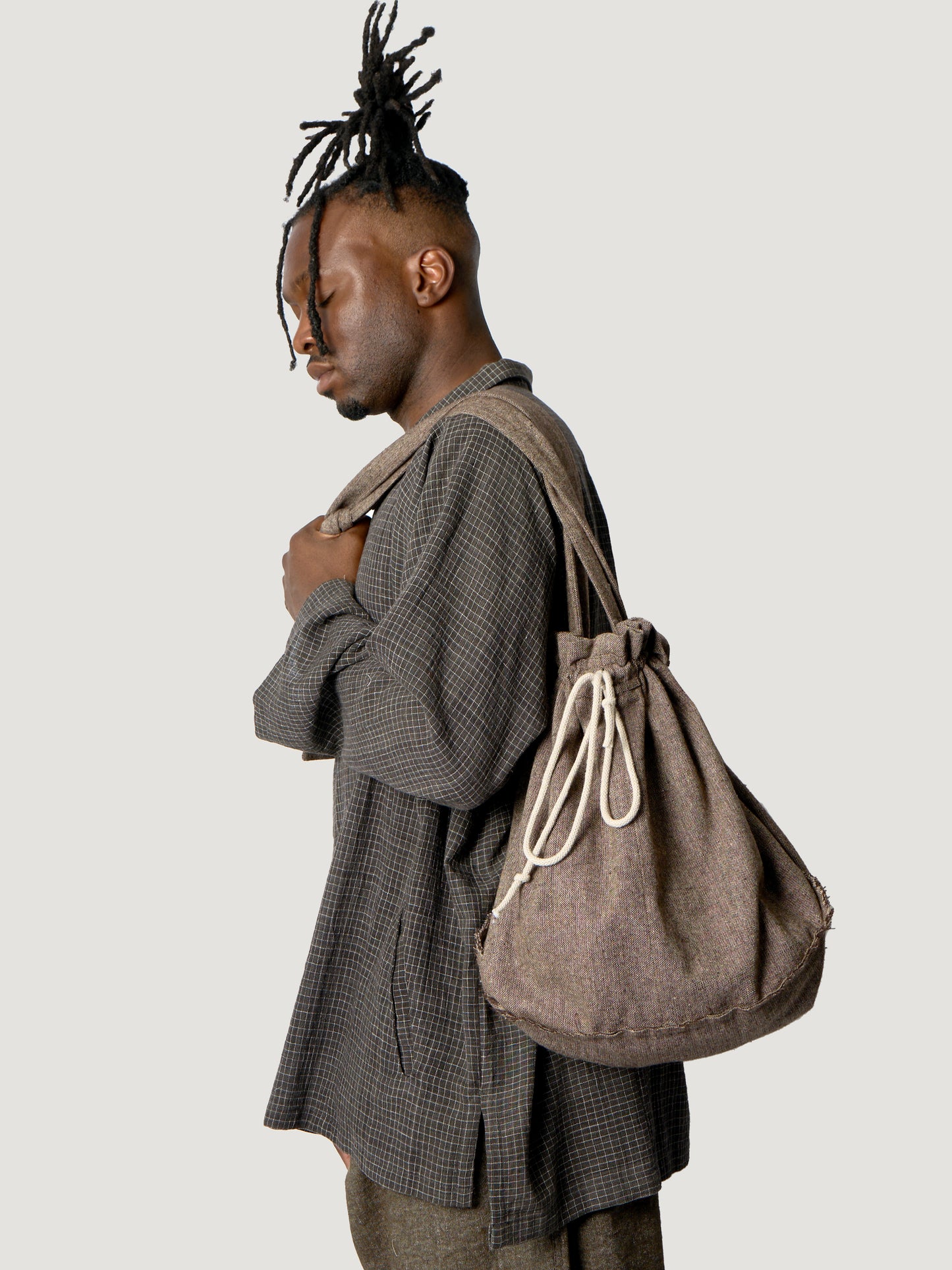 Pear Drop Bag – Antique Herringbone Wool – Brownish Taupe