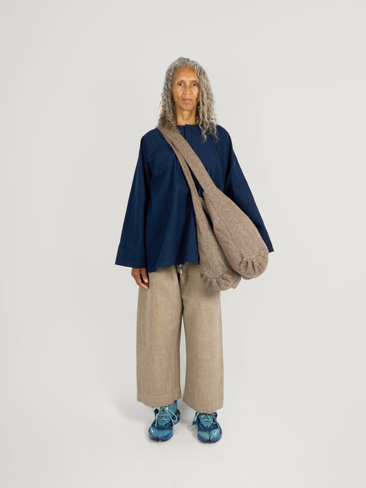 Double Tote Bag – Antique Herringbone Wool – Brownish Taupe