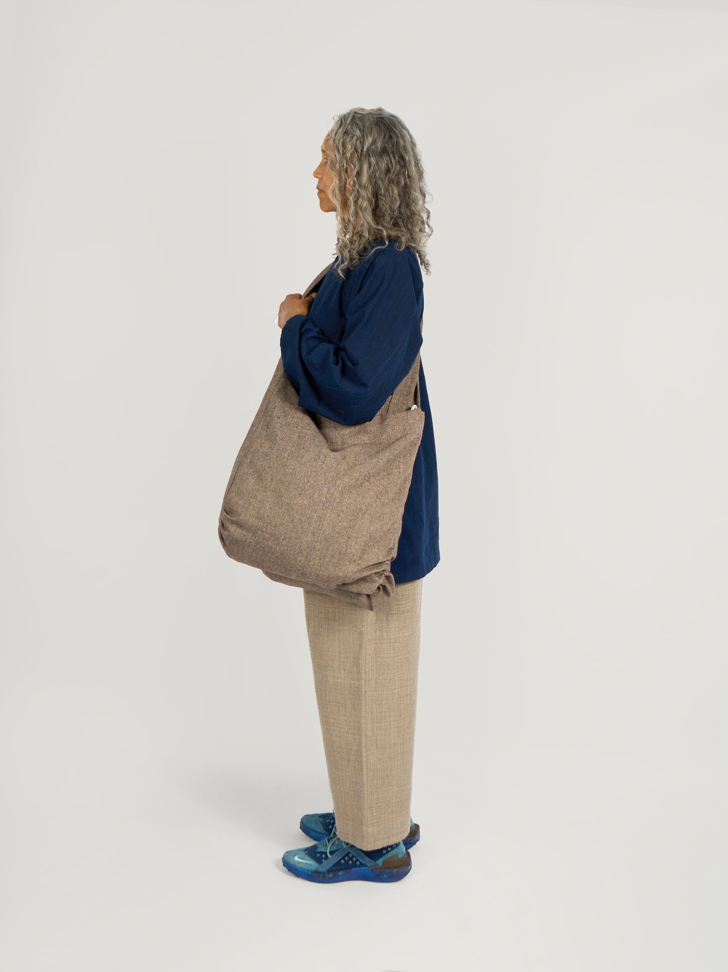 Double Tote Bag – Antique Herringbone Wool – Brownish Taupe