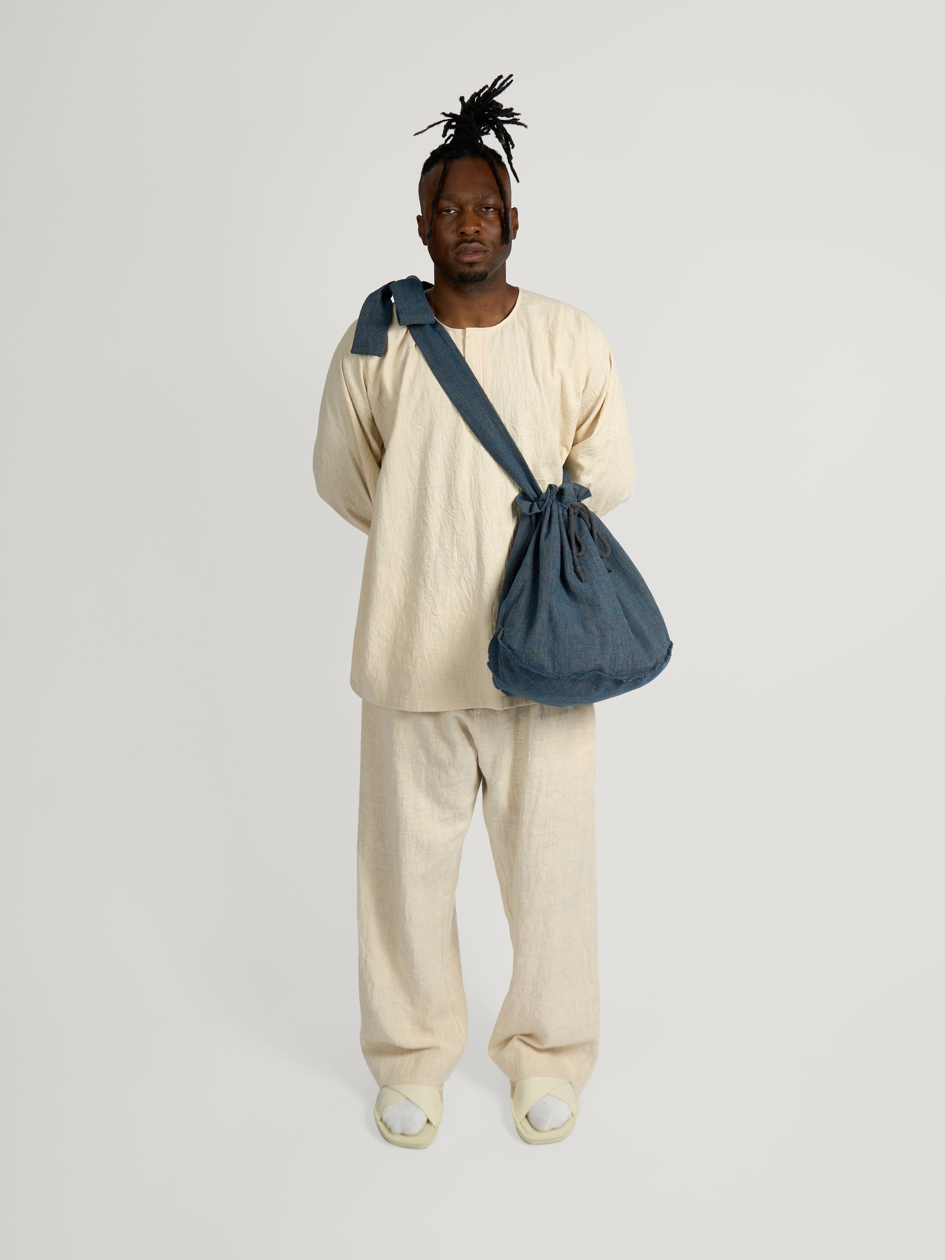 Pear Drop Bag – Marbled Shimofuri Cotton – Indigo & Pomegranate