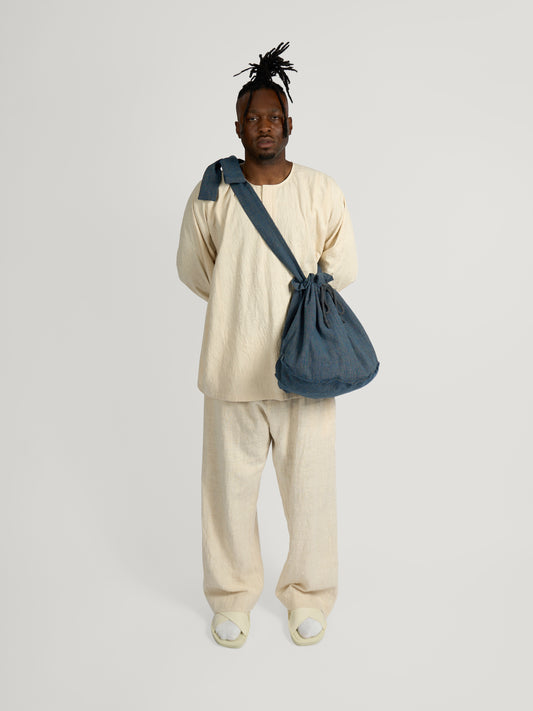 Pear Drop Bag – Marbled Shimofuri Cotton – Indigo & Pomegranate