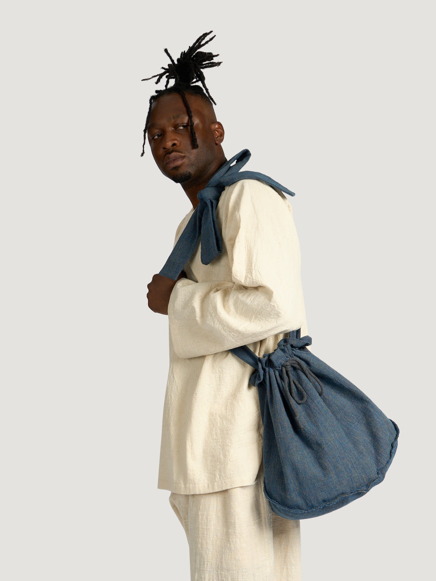 Pear Drop Bag – Marbled Shimofuri Cotton – Indigo & Pomegranate