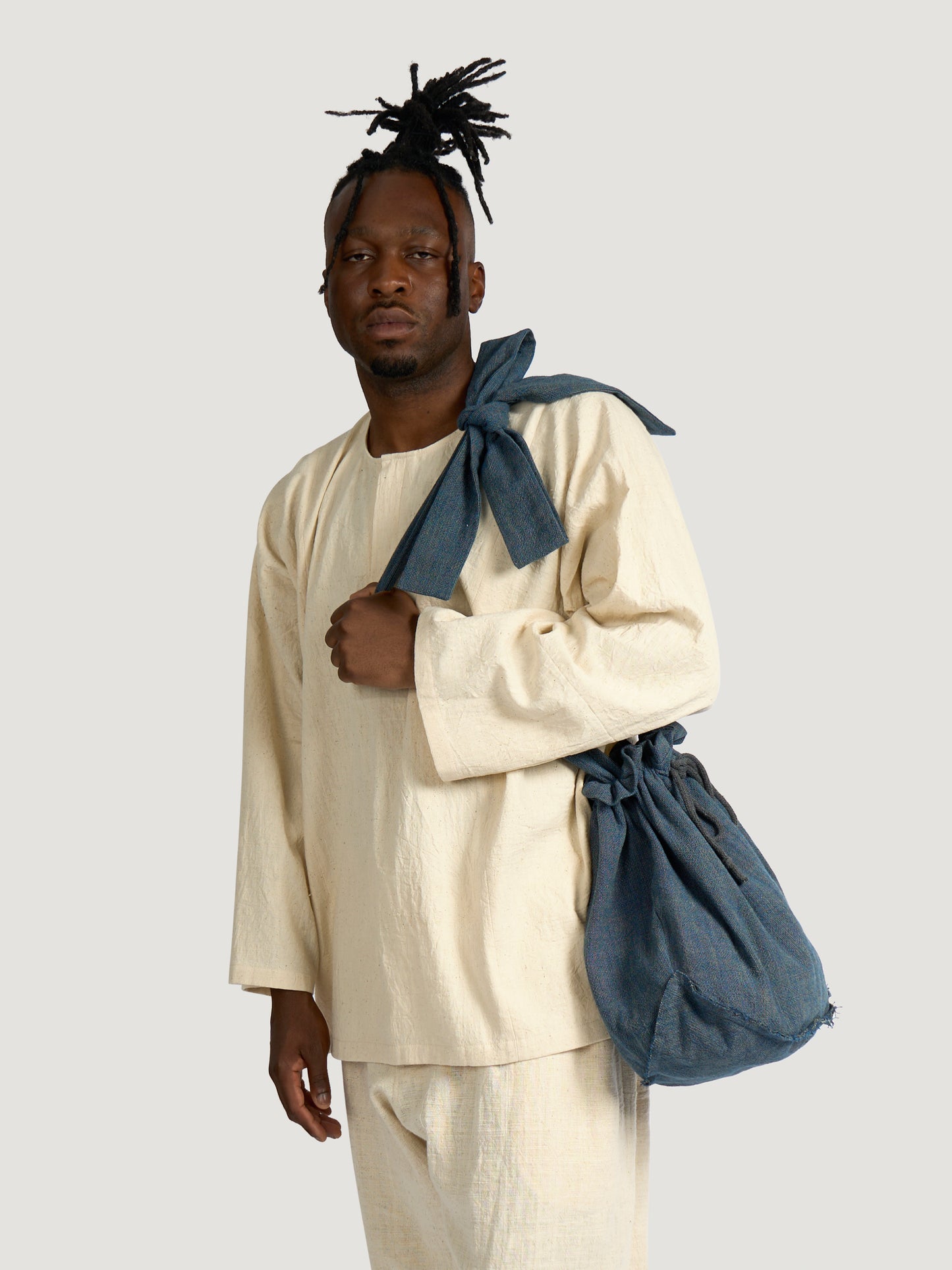 Pear Drop Bag – Marbled Shimofuri Cotton – Indigo & Pomegranate