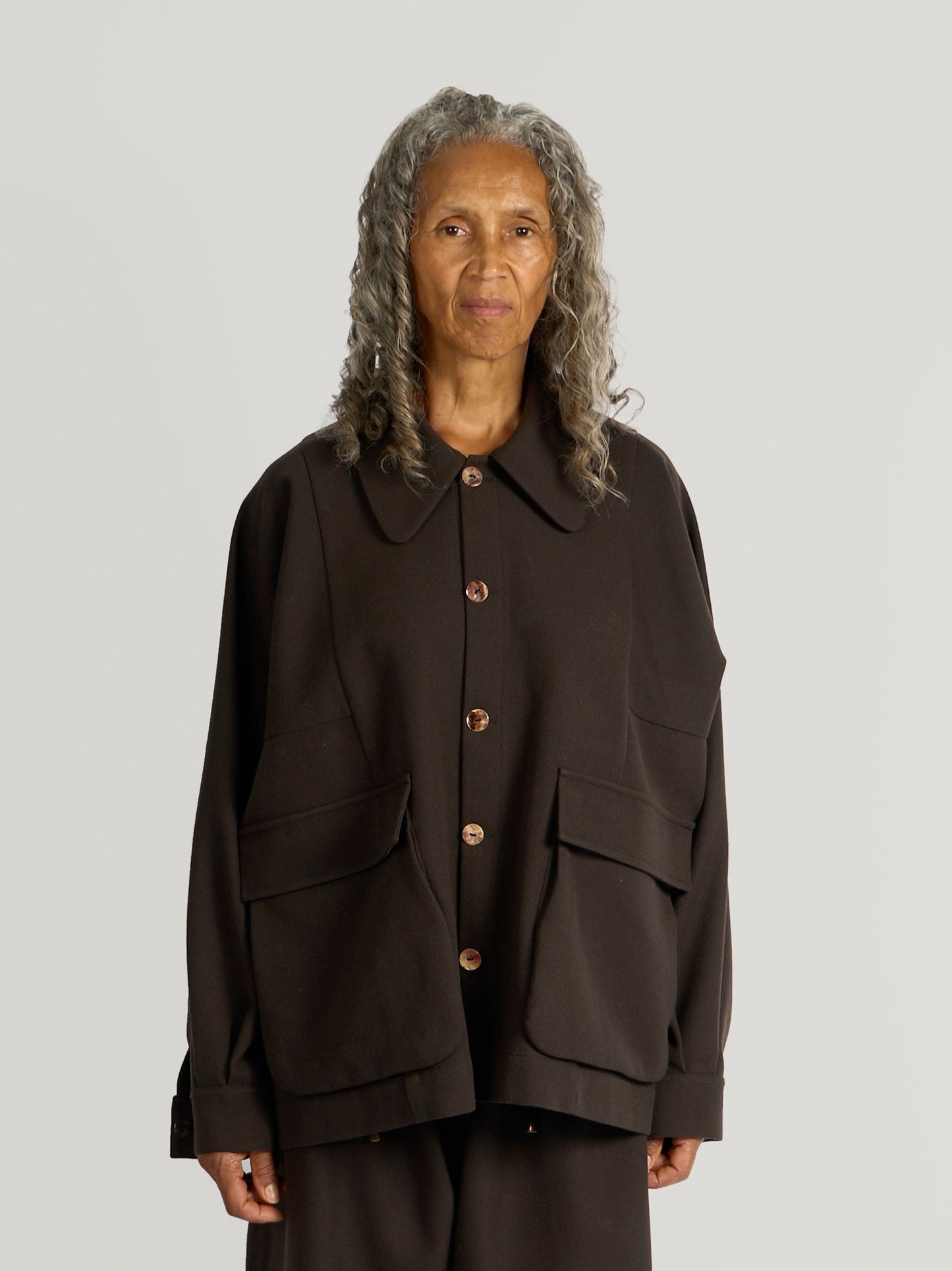 Farmer Jacket – Naturally Dyed Boiled Wool – Dark Brown