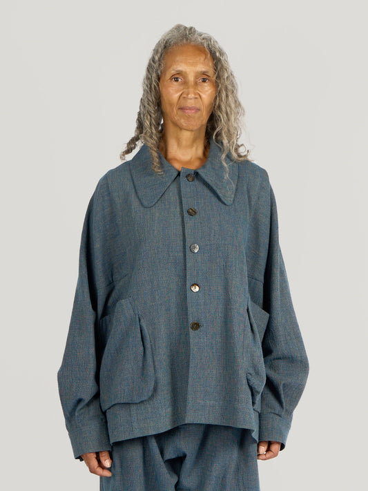 Farmer Jacket – Marbled Shimofuri Cotton – Indigo & Pomegranate
