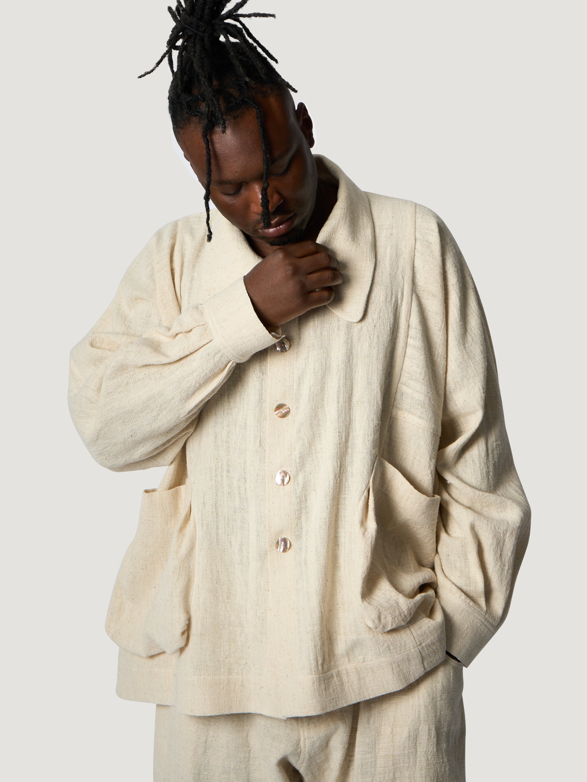 Farmer Jacket without Flap– Handwoven Kala Cotton – Beige