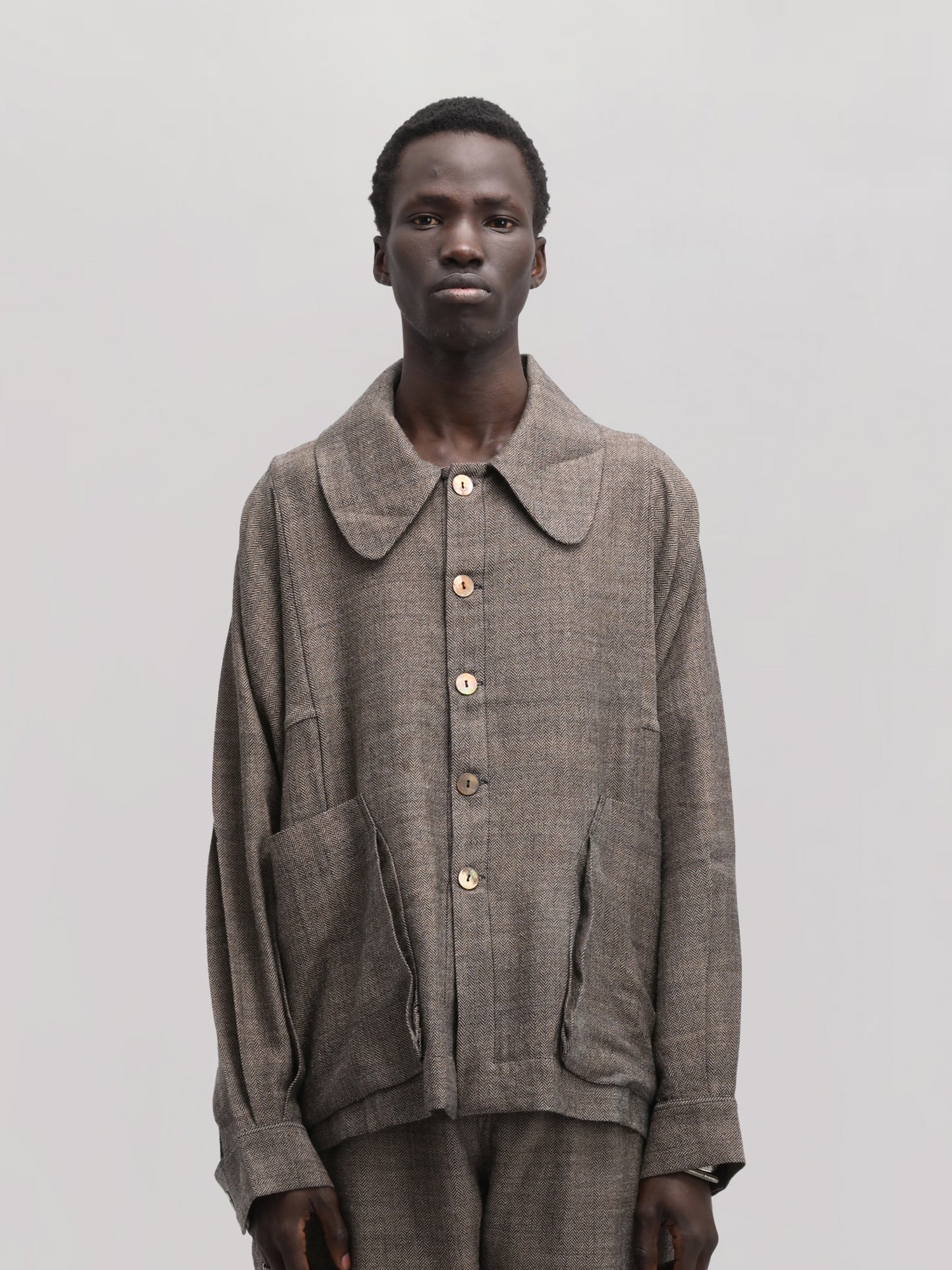 Farmer Jacket – Handwoven Wool – Earthy Brown