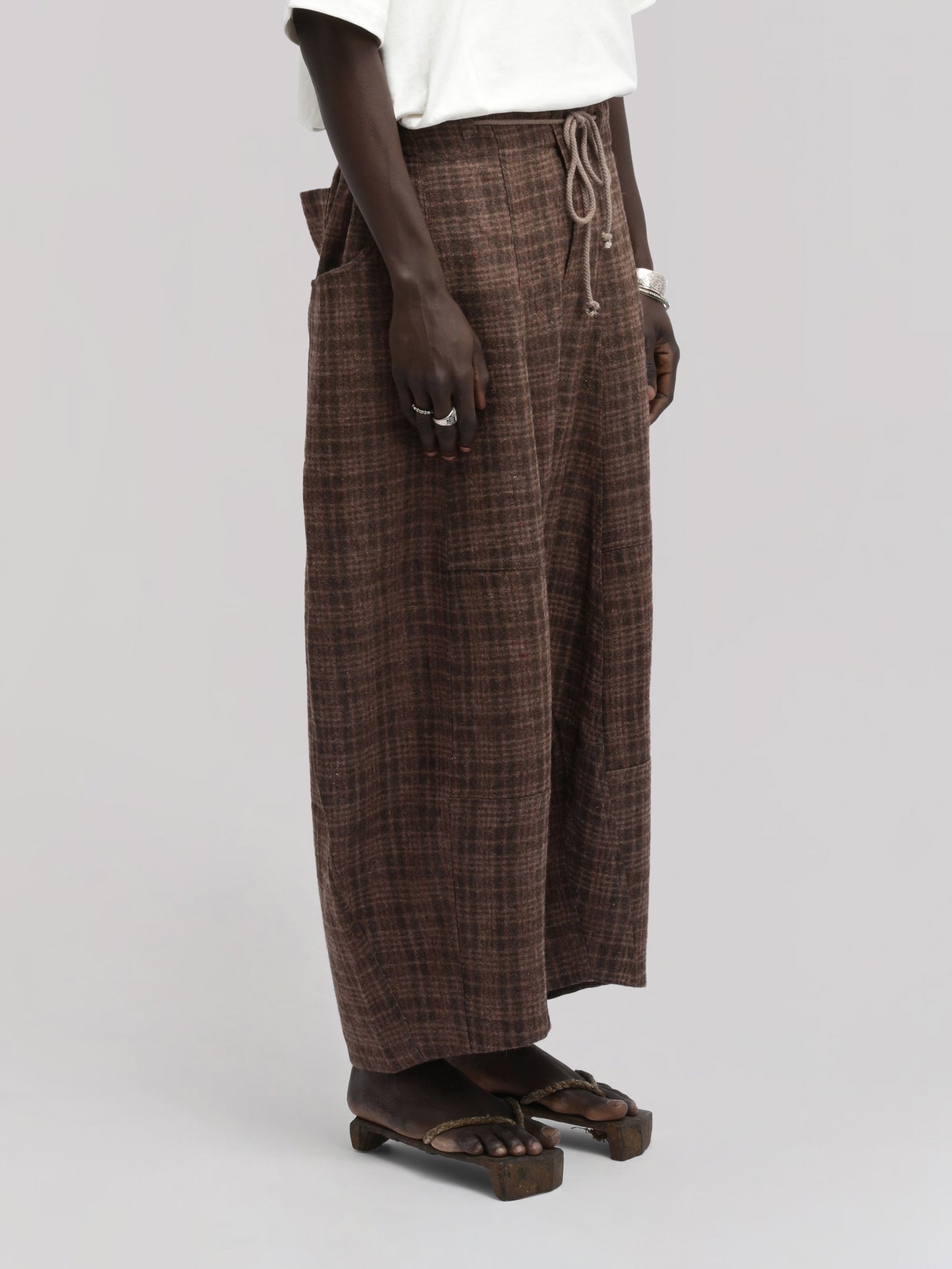 Fisherman Pant – Handwoven & Hand-Felted Sheep Wool – Brown Red Checks