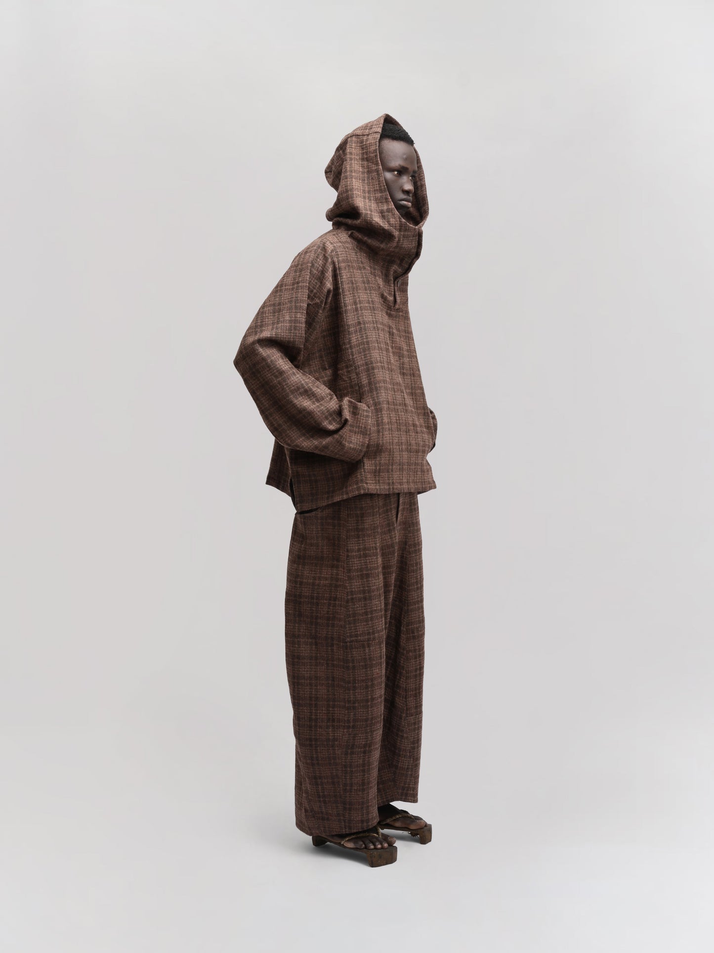 Fisherman Pant – Handwoven & Hand-Felted Sheep Wool – Brown Red Checks