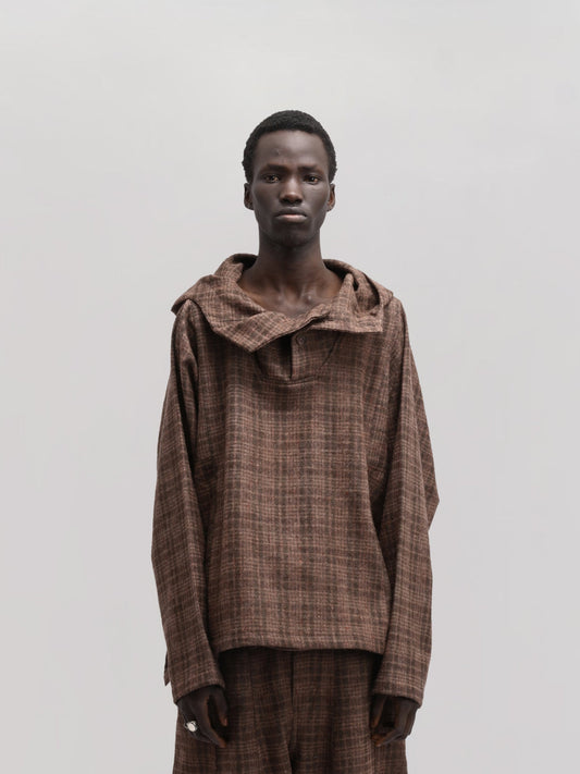 Fisherman Hoodie – Handwoven Sheep Wool – Brown
