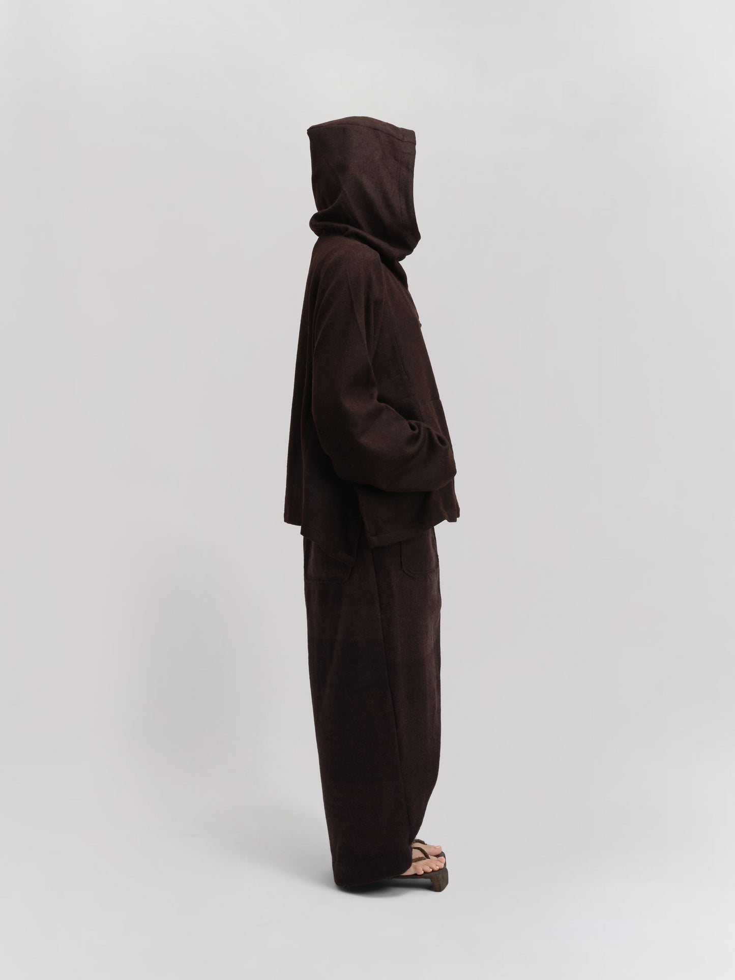 Fisherman Hoodie – Handwoven Wool – Chocolate Brown