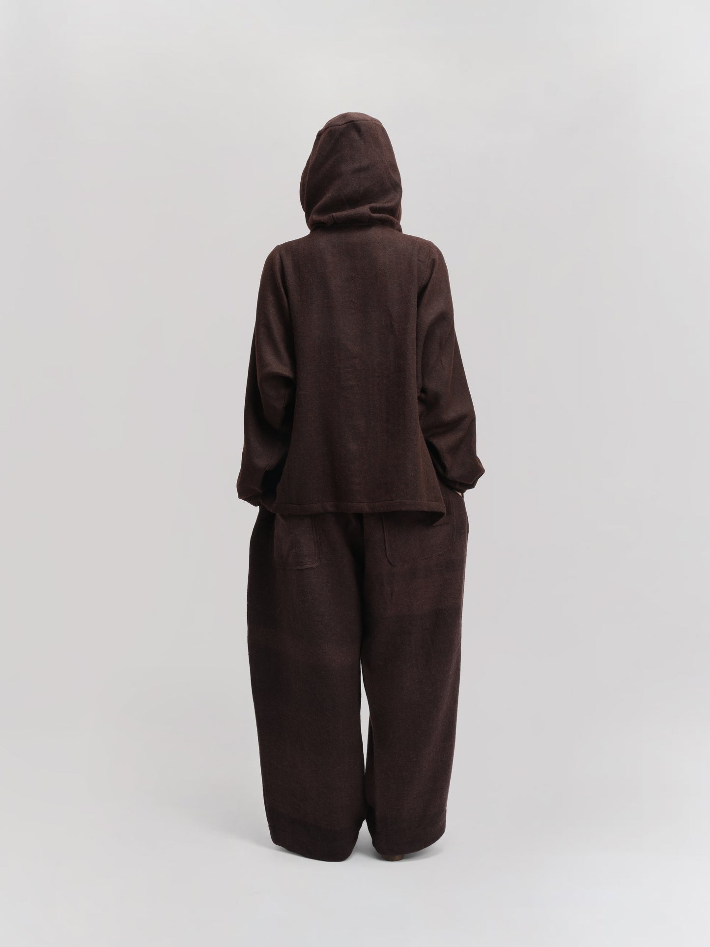 Fisherman Hoodie – Handwoven Wool – Chocolate Brown