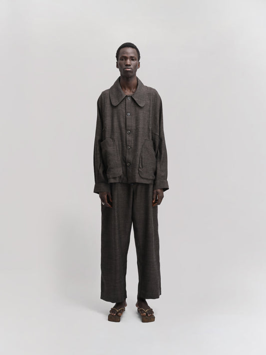 Farmer Jacket – Handwoven Wool – Charcoal Brown