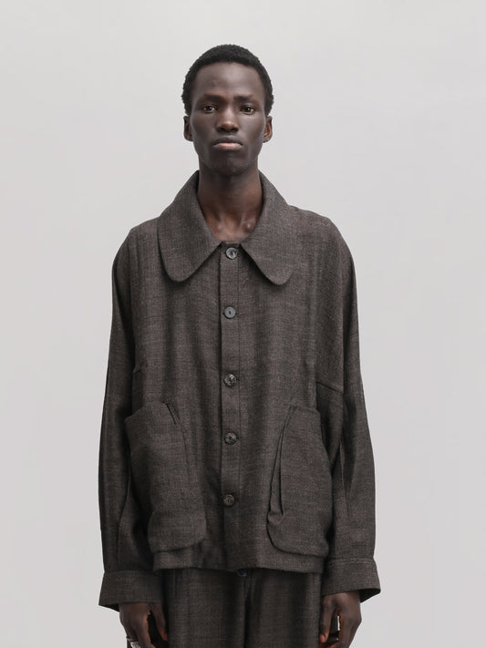 Farmer Jacket – Handwoven Wool – Charcoal Brown