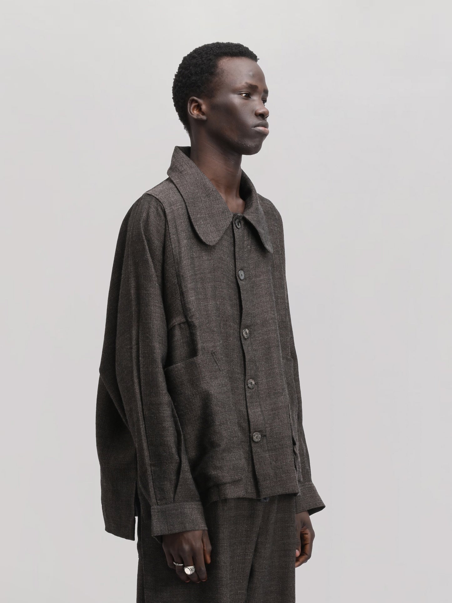 Farmer Jacket – Handwoven Wool – Charcoal Brown