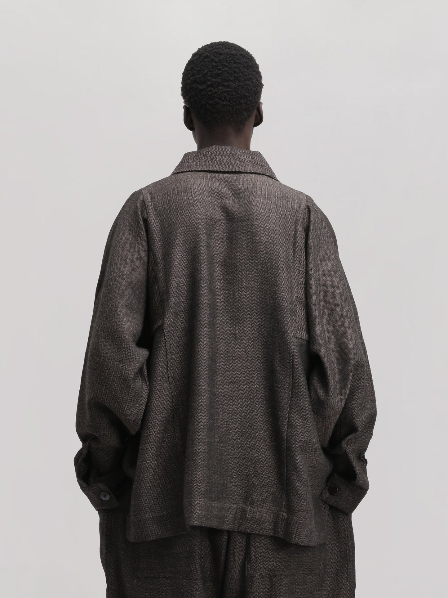 Farmer Jacket – Handwoven Wool – Charcoal Brown