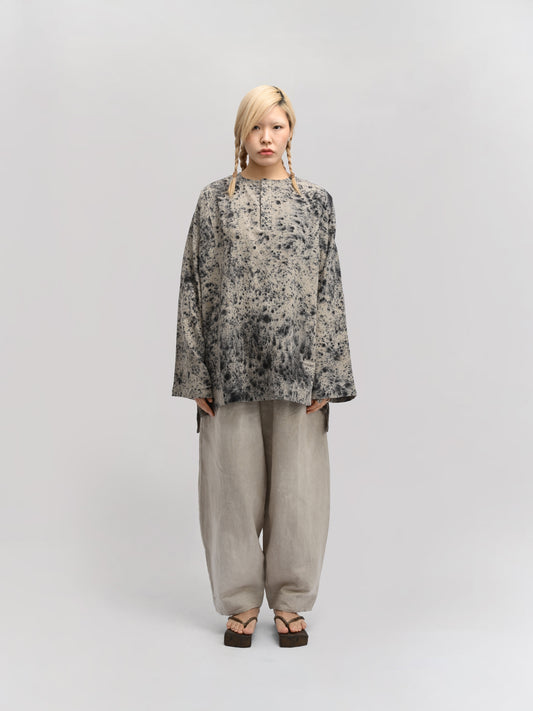 Fisherman Shirt – Linen Cotton Blend – Dyed Black & Grey