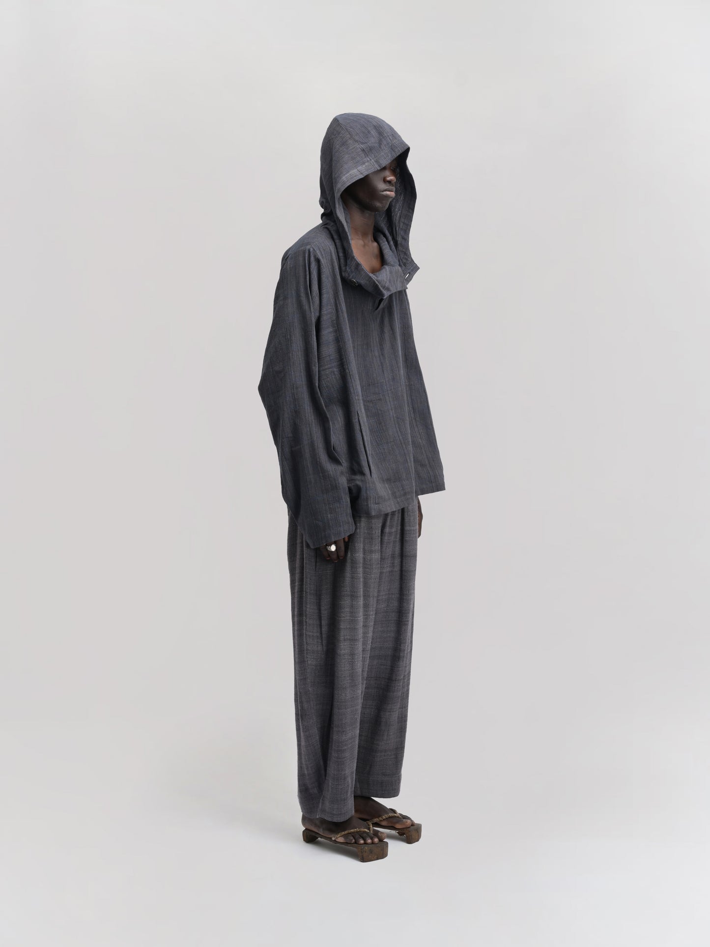 Fisherman Hoodie – Handwoven Cotton – Black & Blue