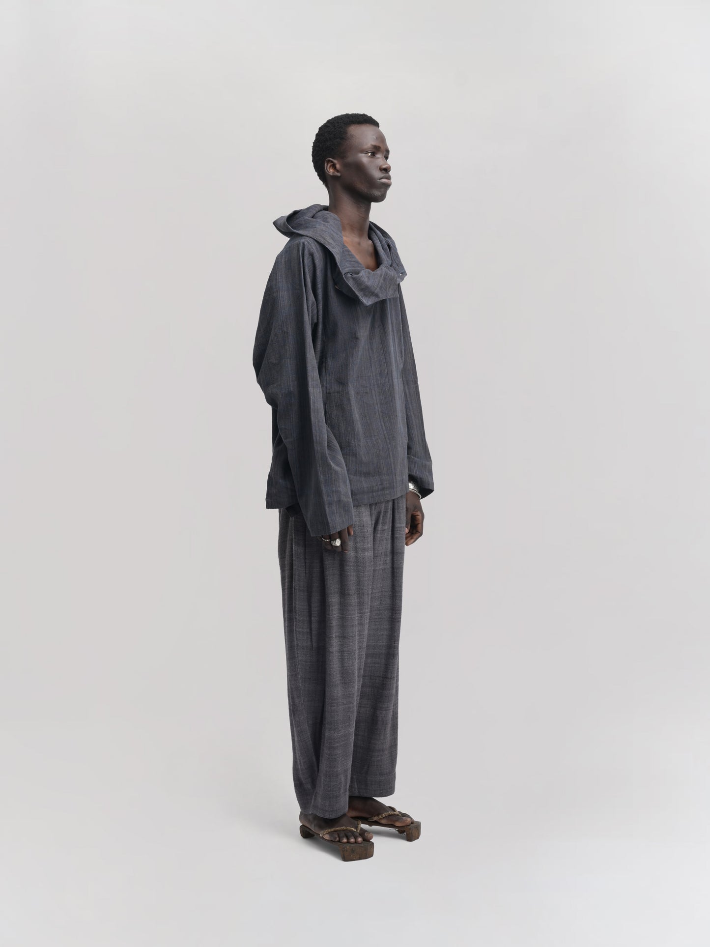 Fisherman Hoodie – Handwoven Cotton – Black & Blue