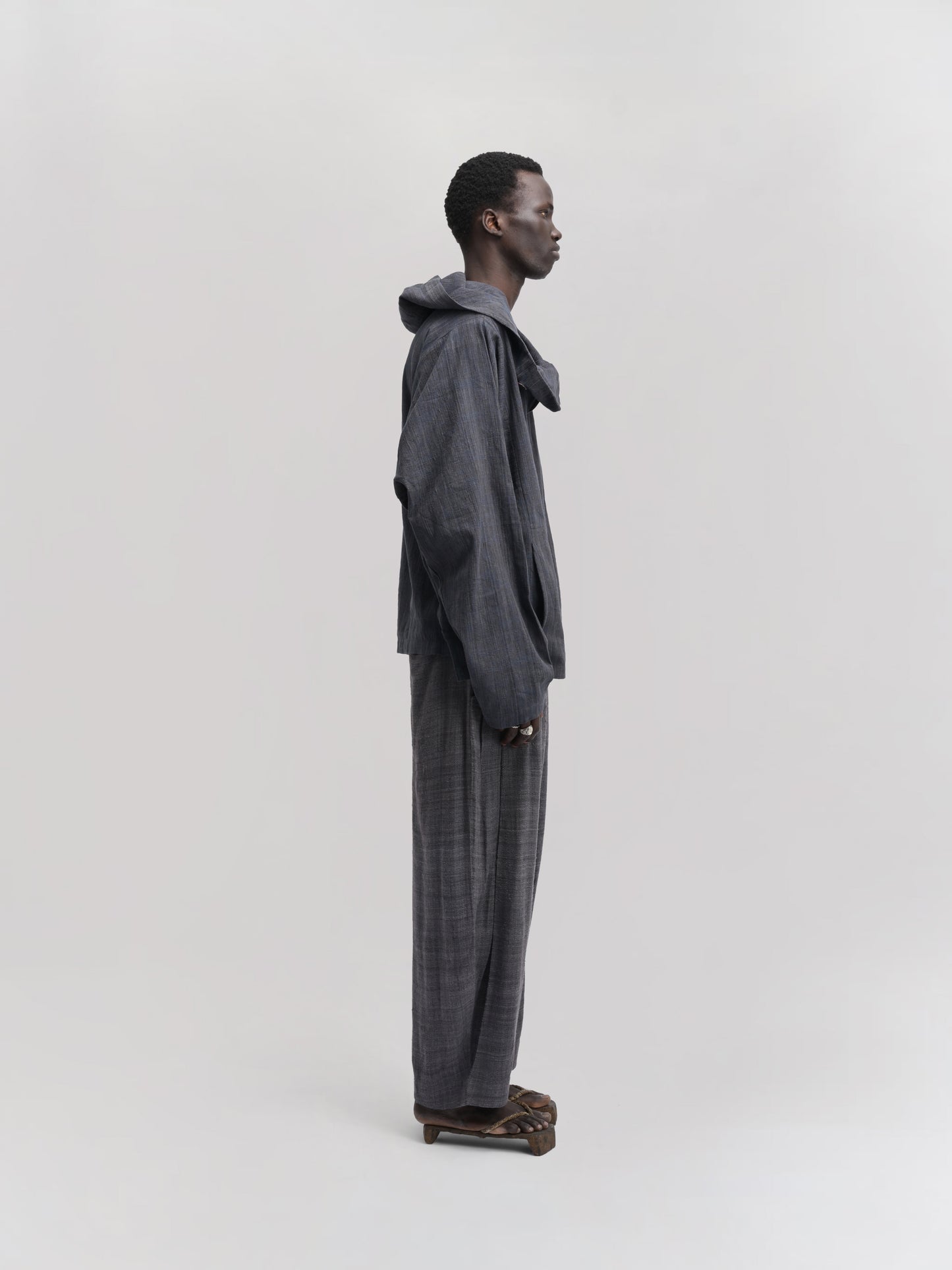 Fisherman Hoodie – Handwoven Cotton – Black & Blue