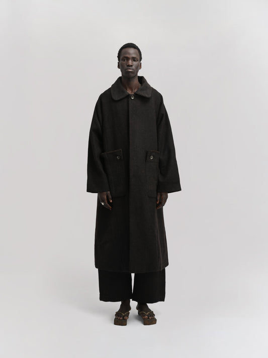Farmer Coat – Handwoven Yak Wool – Dark Chocolate