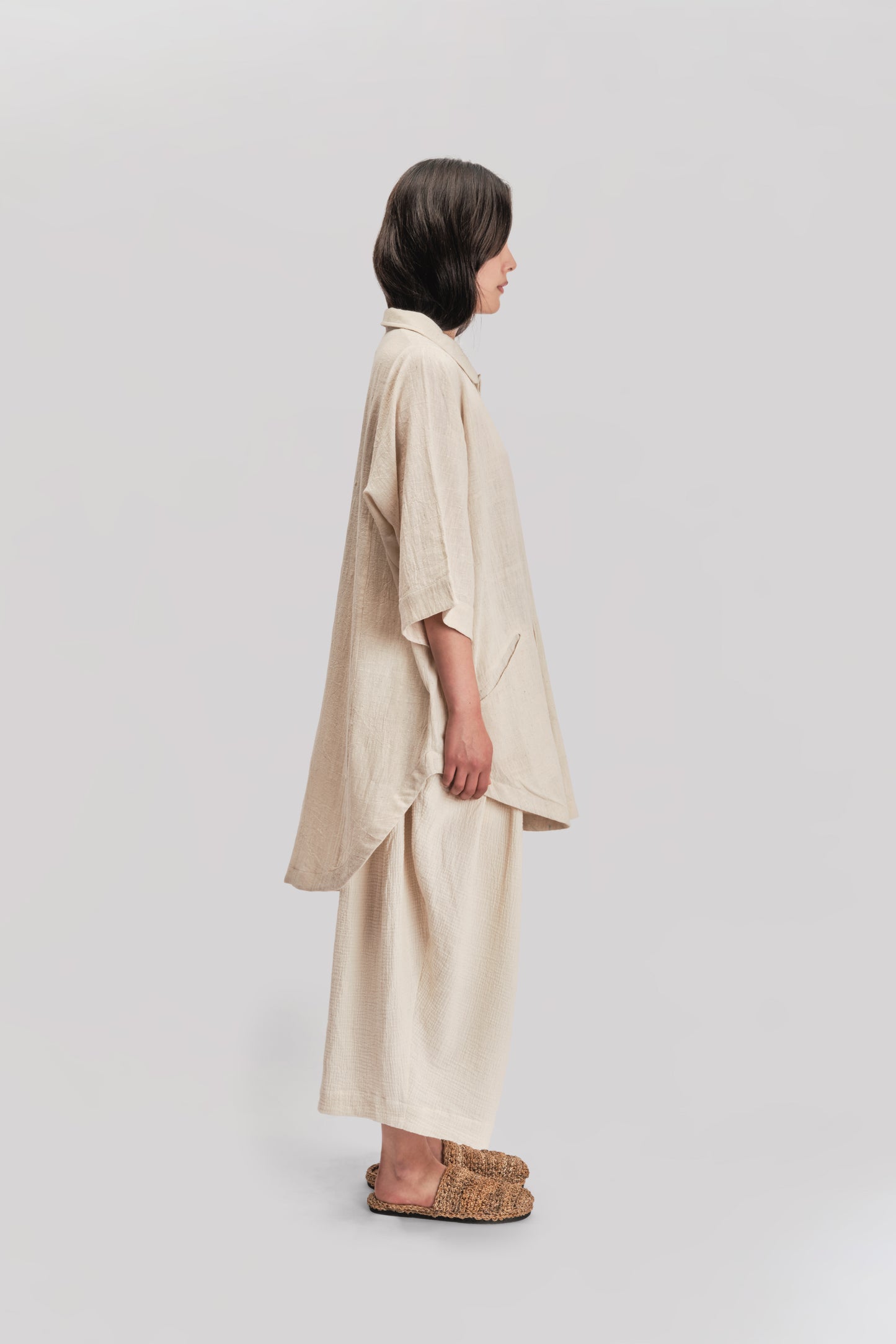 Short Sleeve Farmer Shirt – Handloom Kala Cotton – Natural